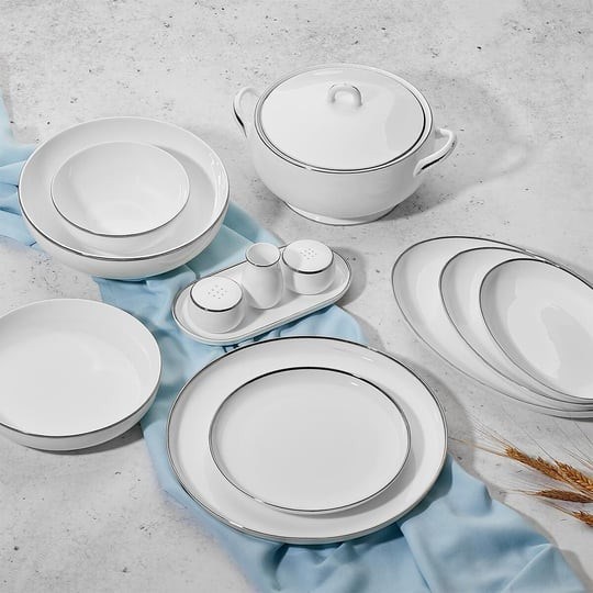 Kahramanlar Katre Platin 12 Kişilik 55 Parça Porselen Yemek Takımı 