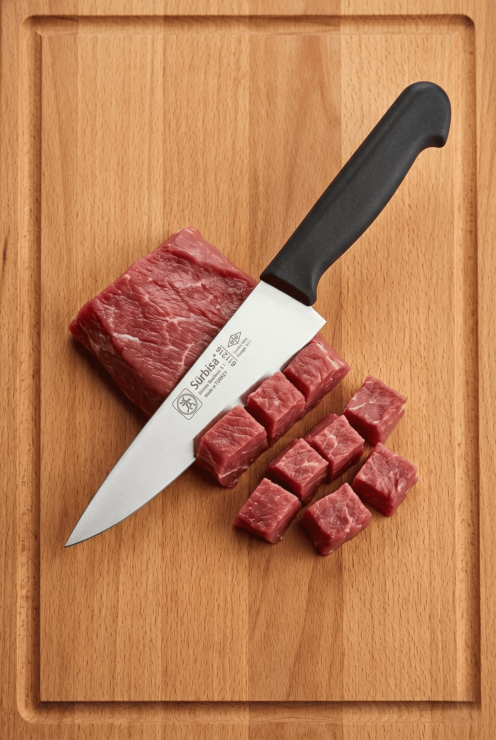 Kasap Bıçağı Şef Aşçı Et Biftek Doğrama Bıçağı Pimsiz Sap Sürmene Bıçak Sürbisa 61126 