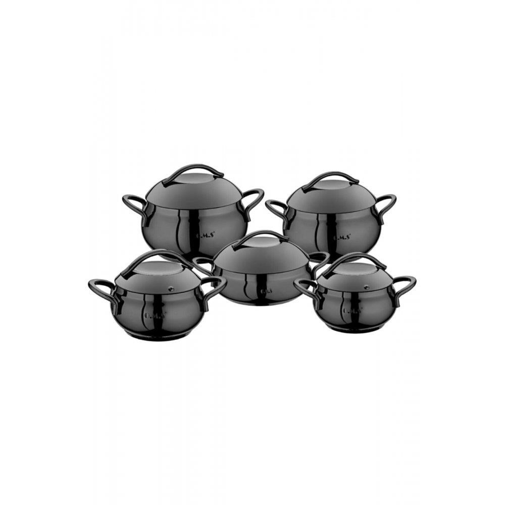OMS 1310 10 Parça Siyah Çelik Tencere Seti Jet Black Steel 