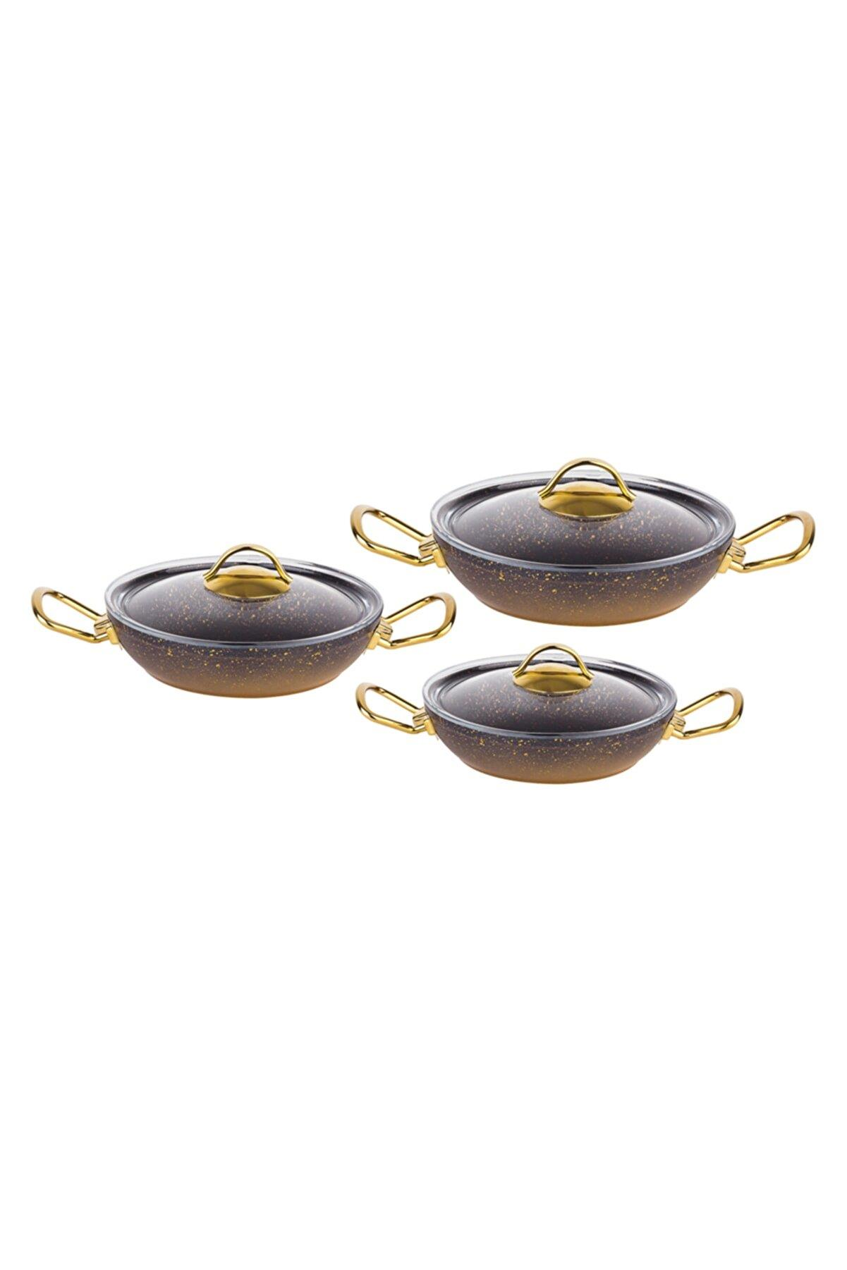 Oms 3032 Gold 6 Parça 18-20-22 cm Granit Sahan Takımı 
