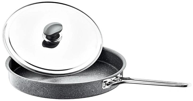 OMS 3222 Kapaklı Balık ve Hamsi Granit Tava Gri 34 Cm 
