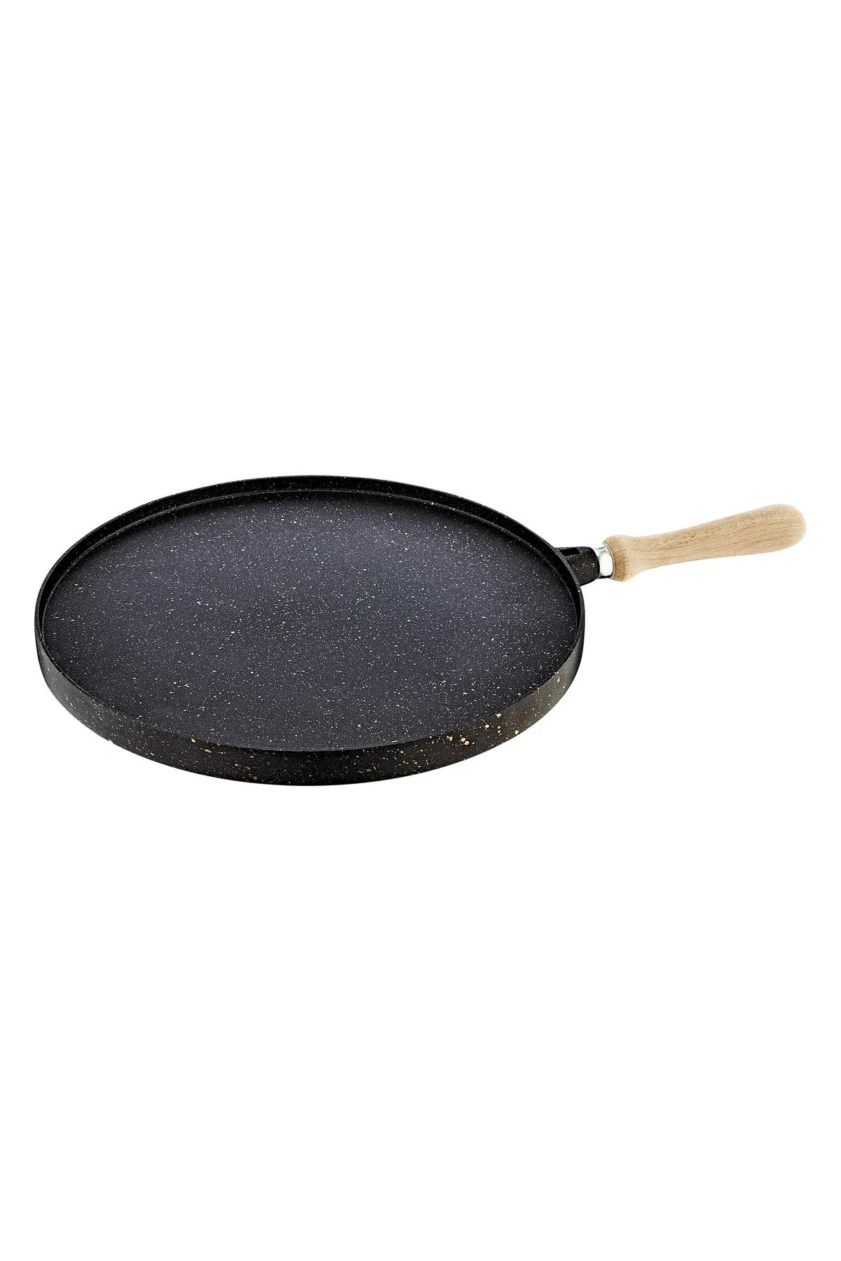 Oms 3285 Döküm Granit Yuvarlak Çift Taraflı Gözleme Bazlama Tavası Siyah 34 Cm 