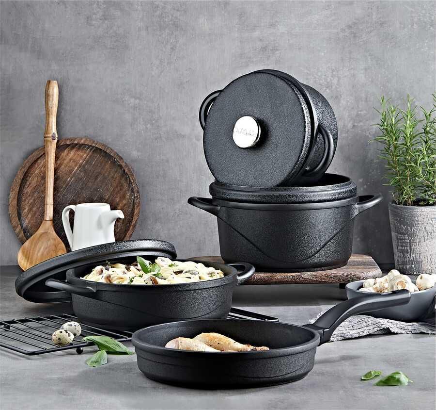 Oms 3557 Wave Quartz Prime 7 Parça Biogranit Döküm Tencere Seti 