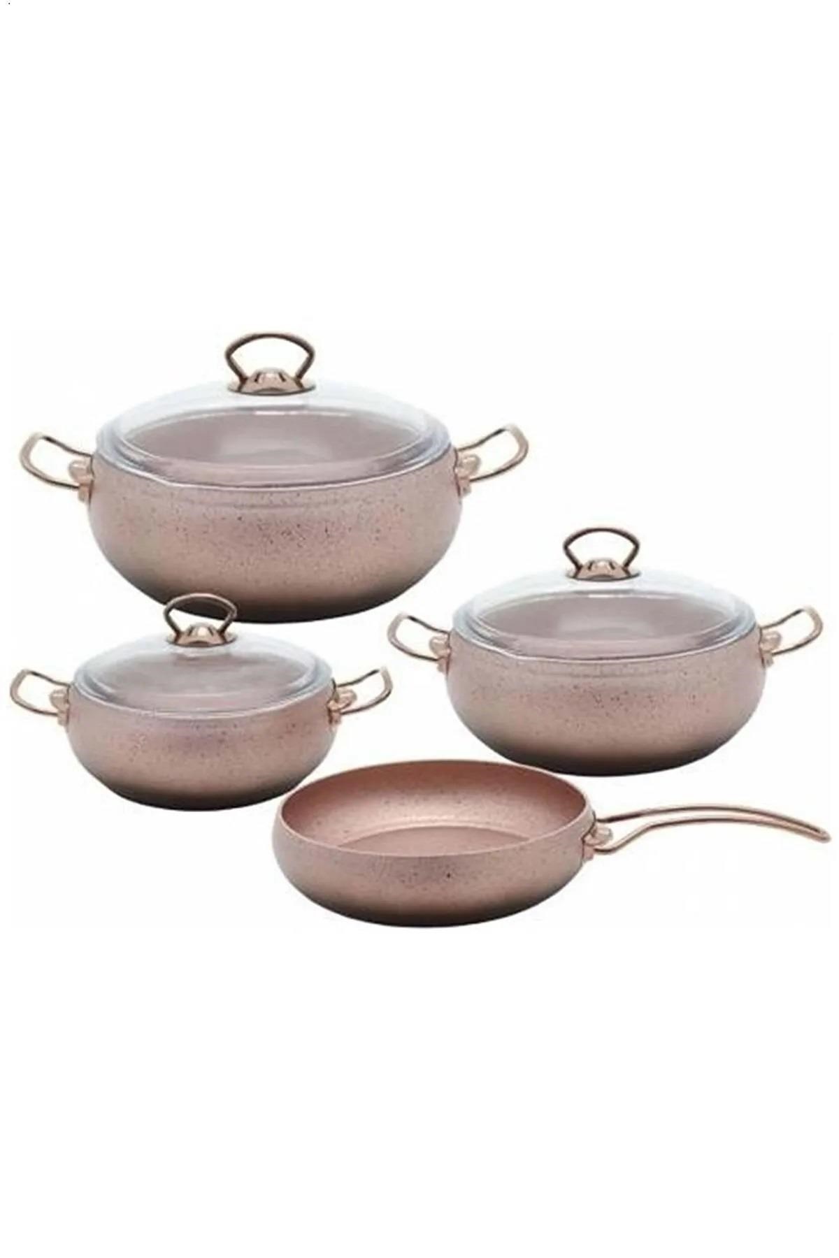 Oms Topchef 7 Parça Granit Küre Tencere Seti Rosegold 3023 