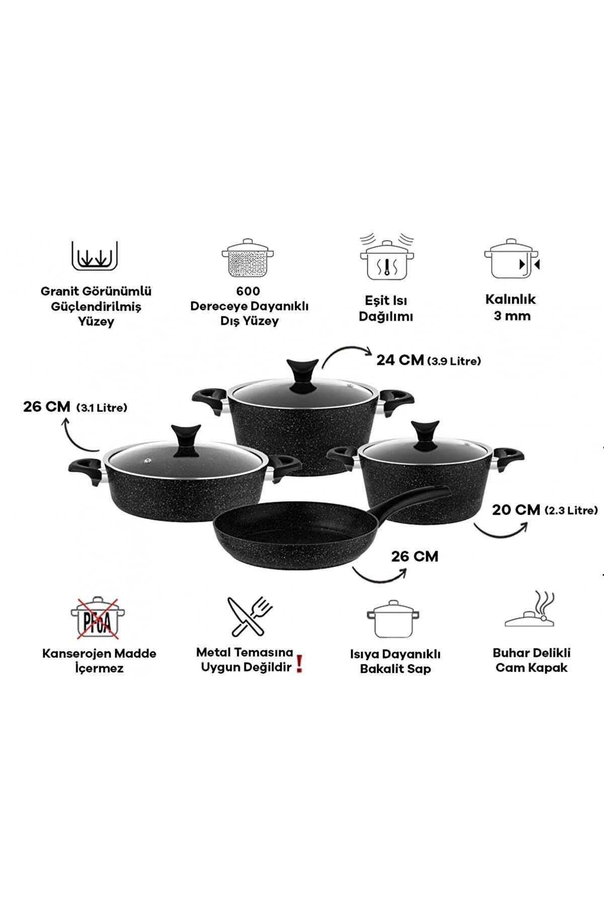 TAÇ MASTER COOK 7 PARÇA GRANİT TENCERE SETİ SİYAH 3455 