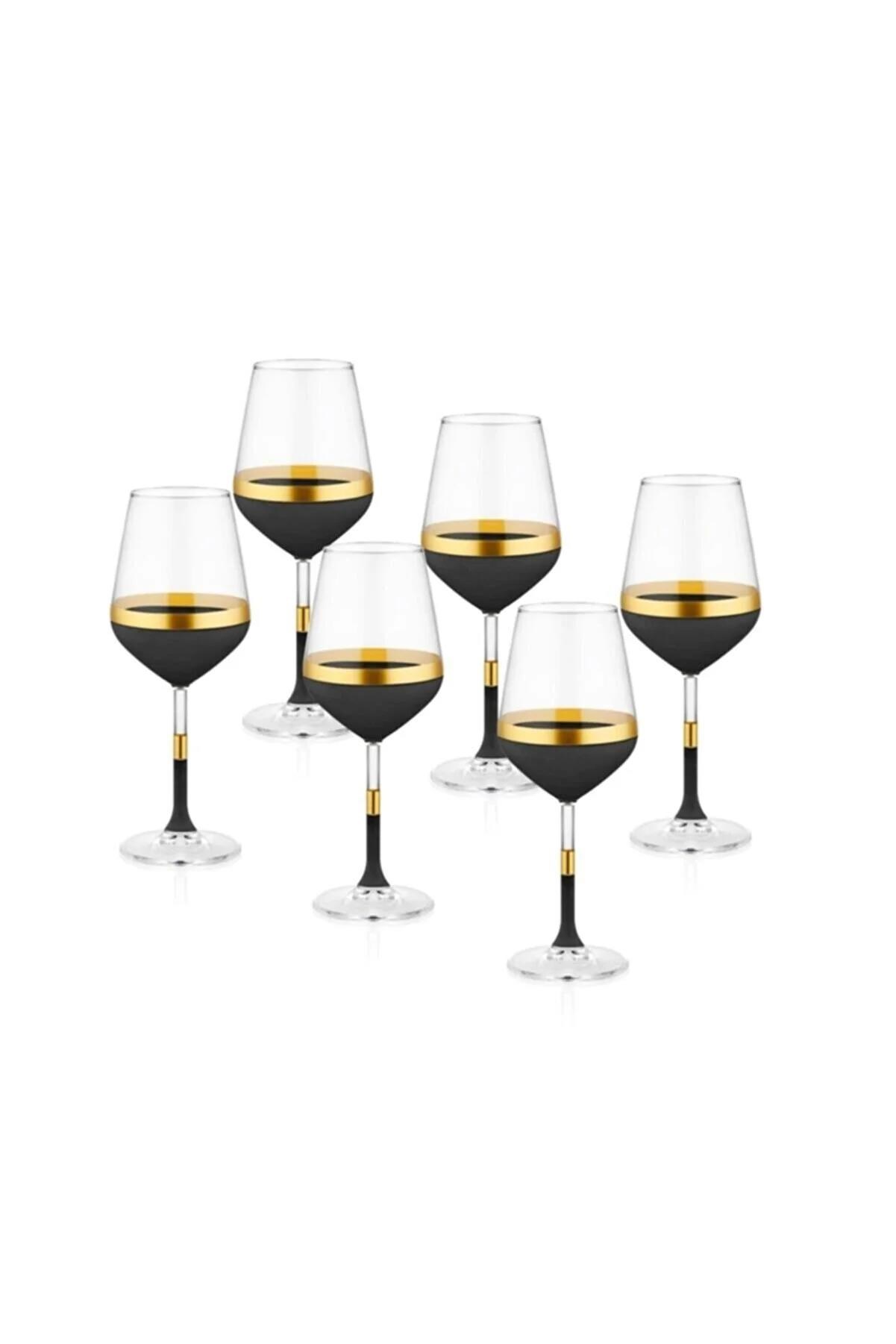 The Mia Glow Şarap Kadehi Siyah Gold 6lı Set GLW0001 