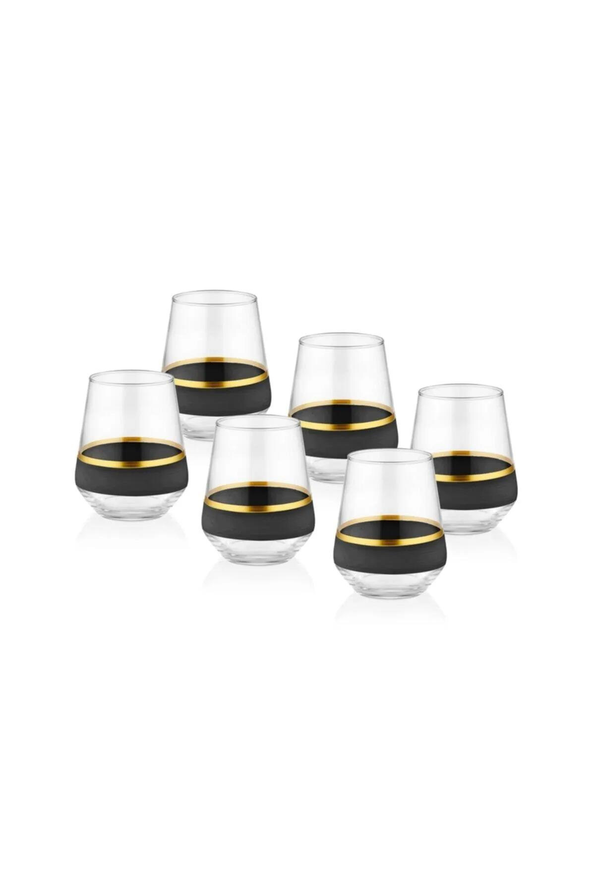 The Mia Glow Su Bardağı Kısa Siyah Gold 6lı GLW0003 