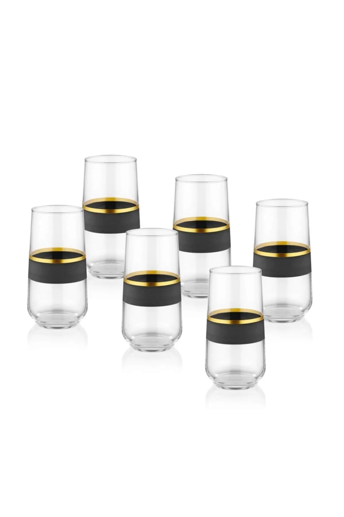 The Mia Glow Su Bardağı Uzun Siyah Gold 6lı GLW0002 