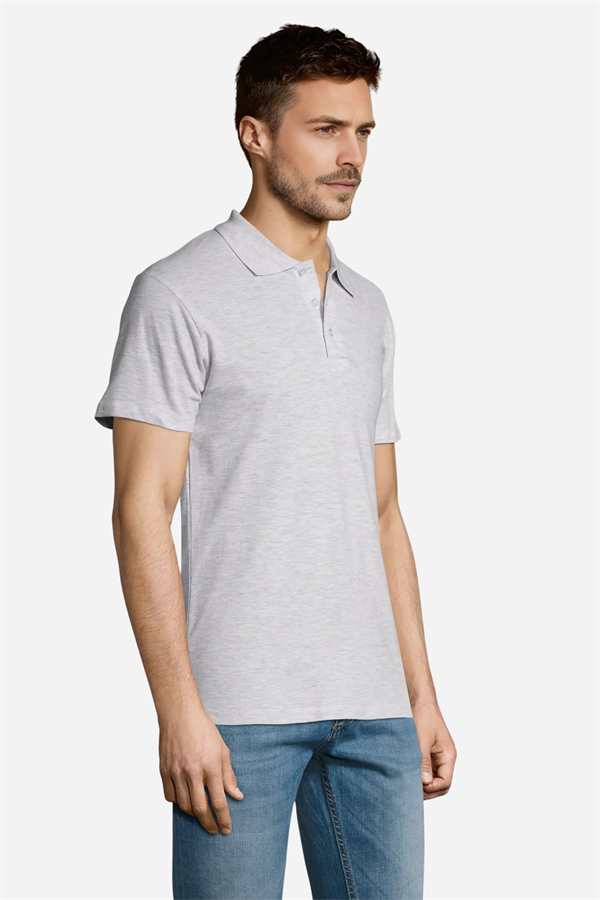 Açık Kırçıllı Gri Pamuklu Ve Kısa Kollu Kadın/Erkek Unisex Polo Yaka Tişört