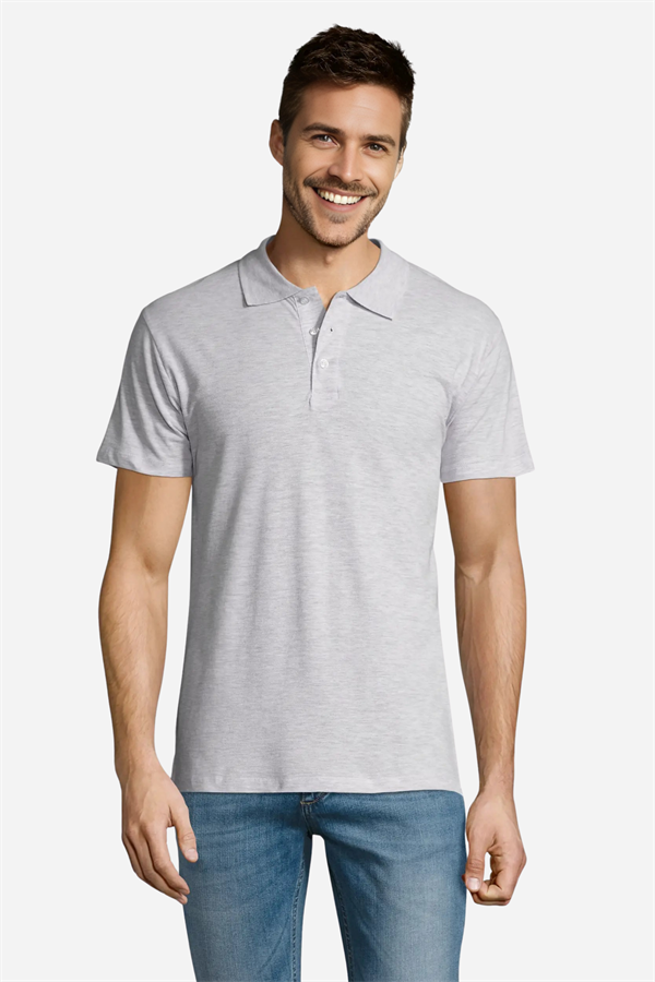 Açık Kırçıllı Gri Pamuklu Ve Kısa Kollu Kadın/Erkek Unisex Polo Yaka Tişört