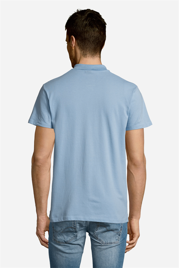Açık Mavi Pamuklu Ve Kısa Kollu Kadın/Erkek Unisex Polo Yaka Tişört