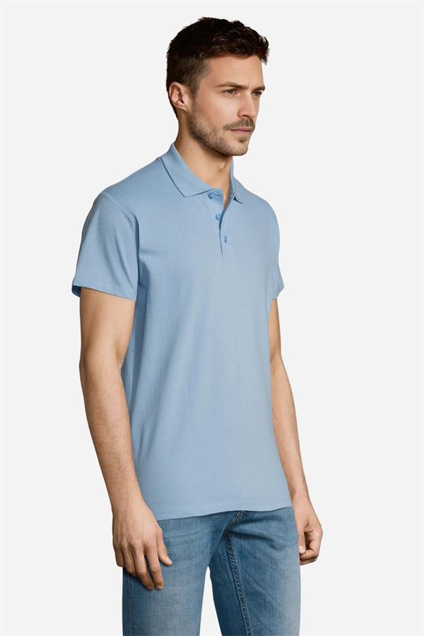 Açık Mavi Pamuklu Ve Kısa Kollu Kadın/Erkek Unisex Polo Yaka Tişört