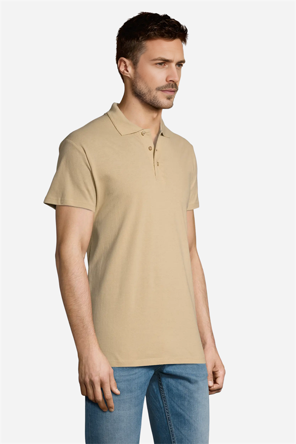 Bej Pamuklu Ve Kısa Kollu Kadın/Erkek Unisex Polo Yaka Tişört