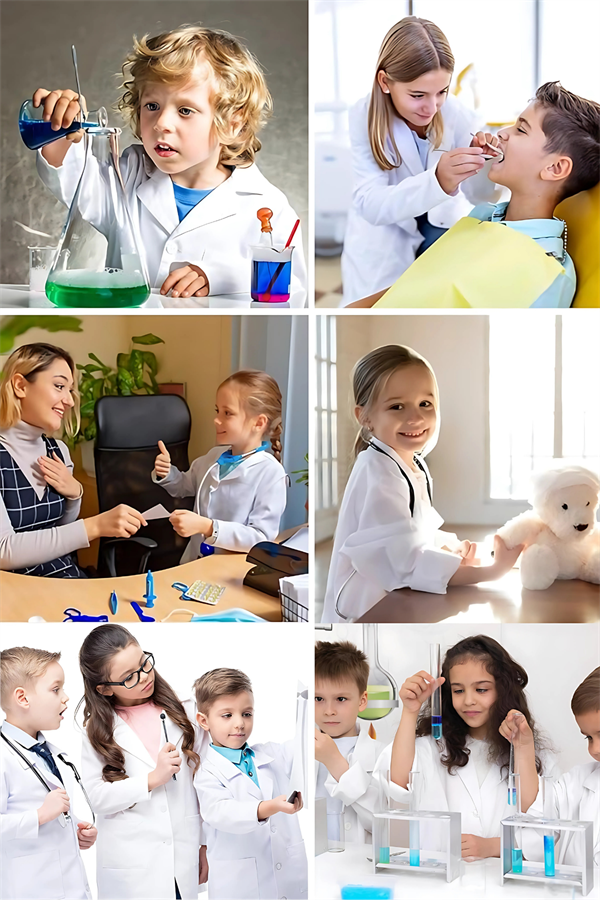 Beyaz Kız/Erkek 4-6 Yaş Açık Yaka Doktor Ve Öğretmen Çocuk Önlüğü