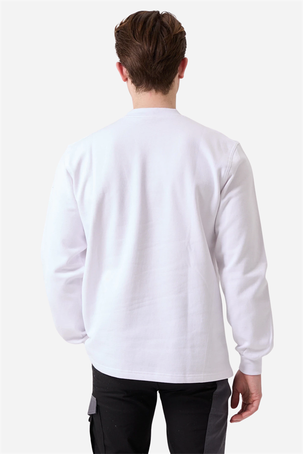 Beyaz Pamuklu Ve Uzun Kollu Kışlık Kadın/Erkek Unisex O/Bisiklet Yaka Sweatshirt