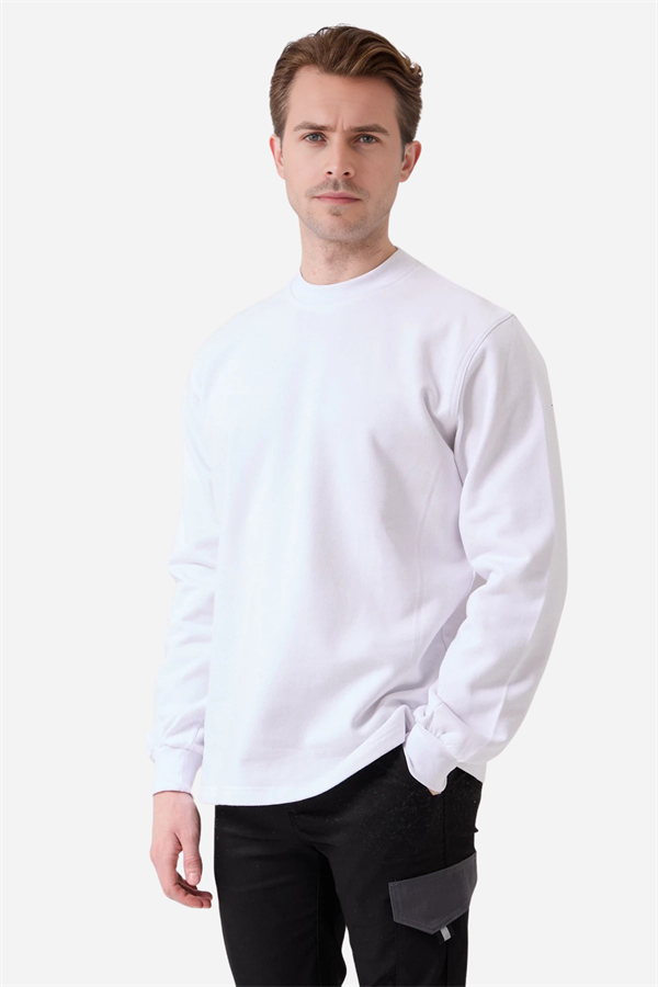 Beyaz Pamuklu Ve Uzun Kollu Kışlık Kadın/Erkek Unisex O/Bisiklet Yaka Sweatshirt