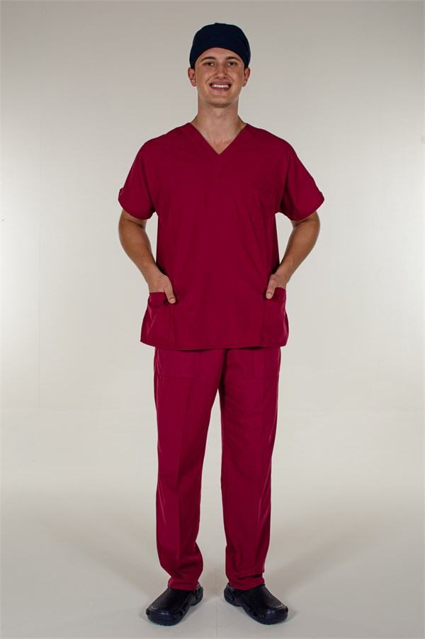 Bordo Doktor Hemşire Tek Üst Unsiex Scrubs Forma