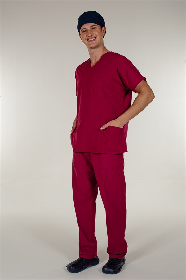 Bordo Doktor Hemşire Tek Üst Unsiex Scrubs Forma