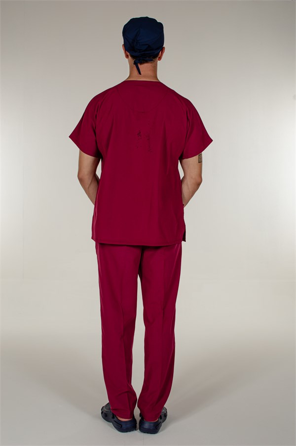 Bordo Erkek Medikal Doktor Hemşire Forma Scrubs Yaka Takım