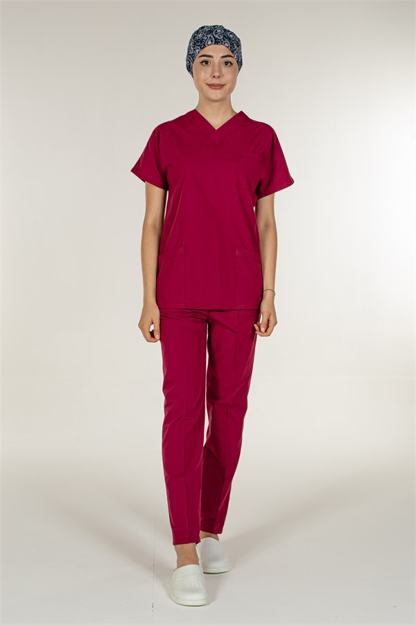 Bordo Medikal Doktor Hemşire Scrubs Pantolon