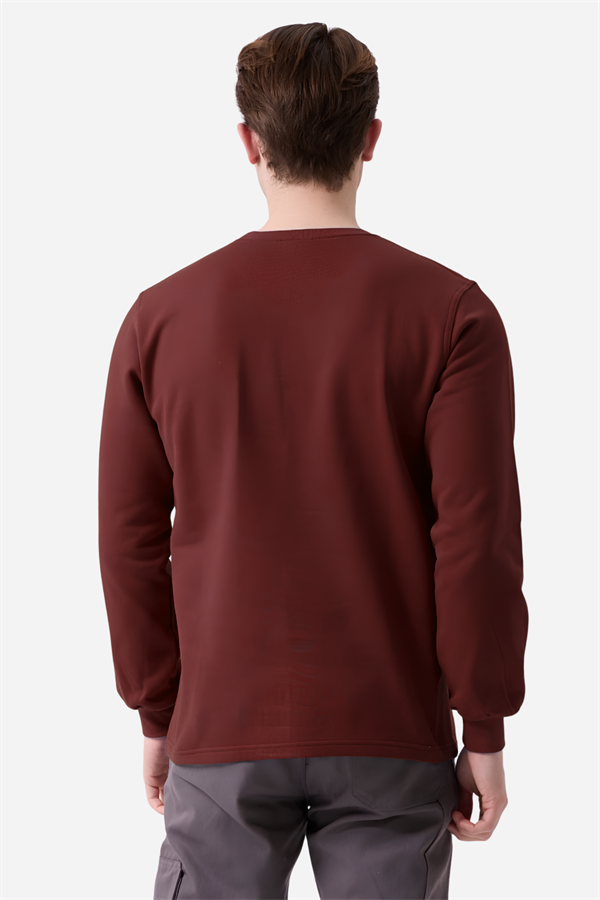 Bordo Pamuklu Ve Uzun Kollu Kışlık Kadın/Erkek Unisex O/Bisiklet Yaka Sweatshirt