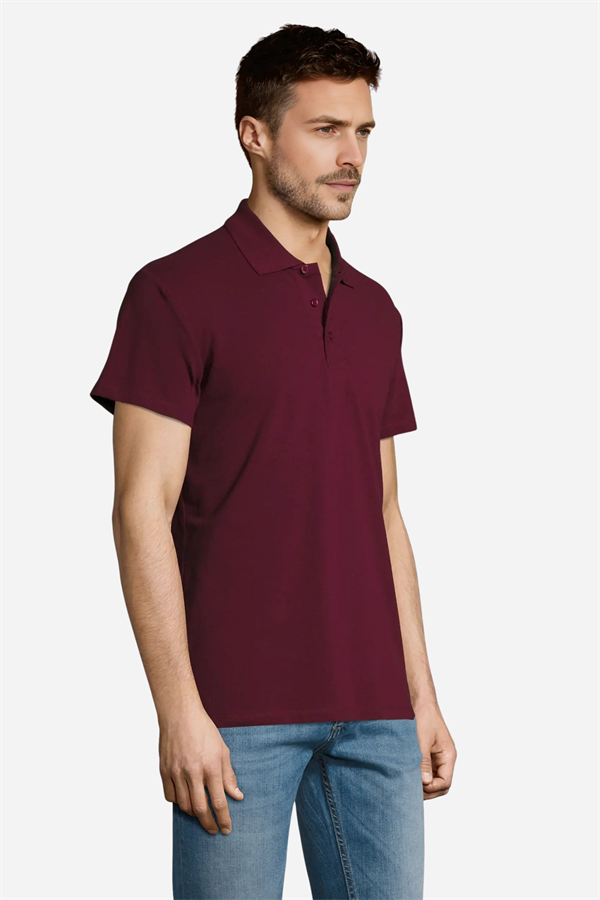 Bordo Pamuklu Ve Kısa Kollu Kadın/Erkek Unisex Polo Yaka Tişört