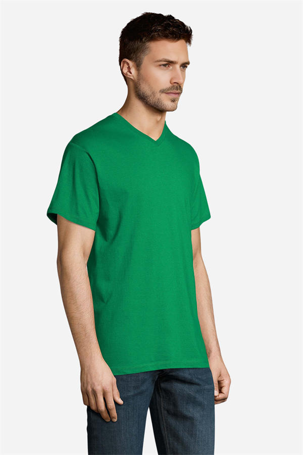 Fıstık Yeşili Pamuklu Ve Kısa Kollu Kadın/Erkek Unisex V Yaka Tişört