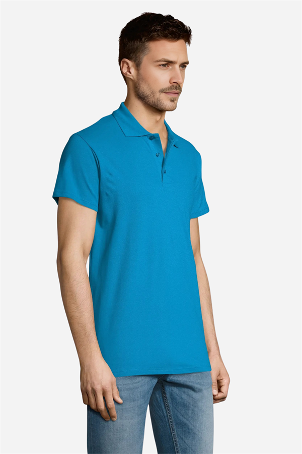 Gök Mavisi Pamuklu Ve Kısa Kollu Kadın/Erkek Unisex Polo Yaka Tişört