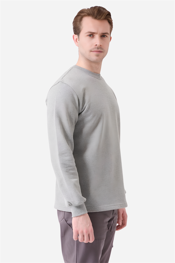 Gri Pamuklu Ve Uzun Kollu Kışlık Kadın/Erkek Unisex O/Bisiklet Yaka Sweatshirt