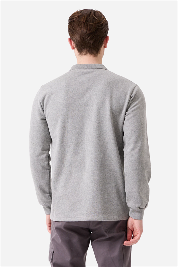 Gri Pamuklu Ve Uzun Kollu Kışlık Kadın/Erkek Unisex Polo Yaka Sweatshirt