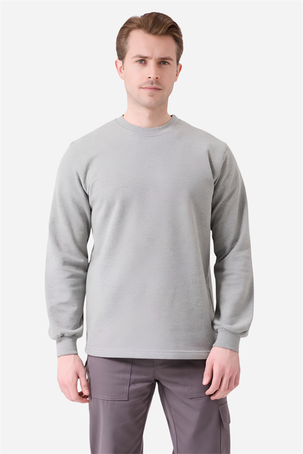 Gri Pamuklu Ve Uzun Kollu Kışlık Kadın/Erkek Unisex O/Bisiklet Yaka Sweatshirt