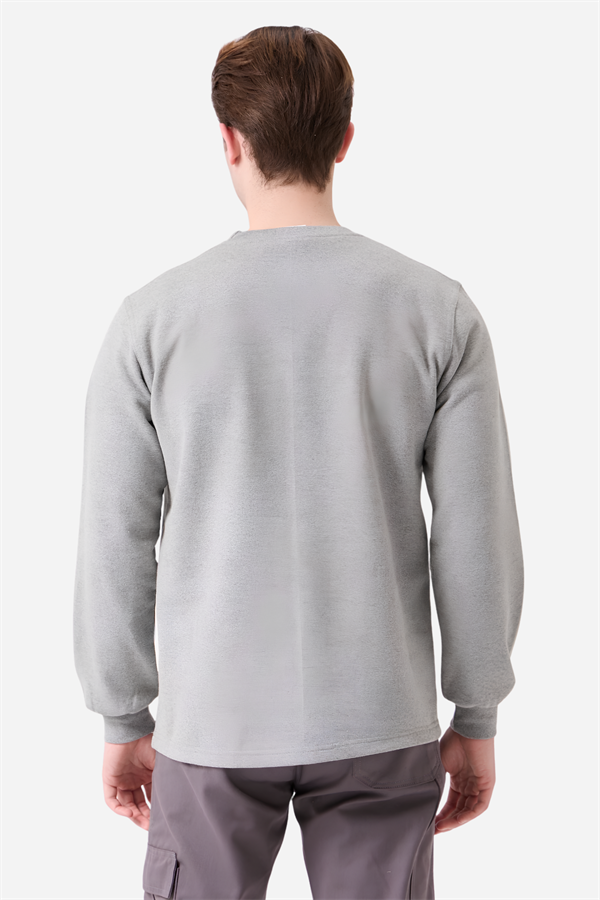 Gri Pamuklu Ve Uzun Kollu Kışlık Kadın/Erkek Unisex O/Bisiklet Yaka Sweatshirt