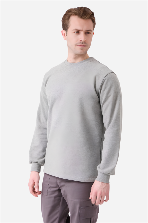 Gri Pamuklu Ve Uzun Kollu Kışlık Kadın/Erkek Unisex O/Bisiklet Yaka Sweatshirt