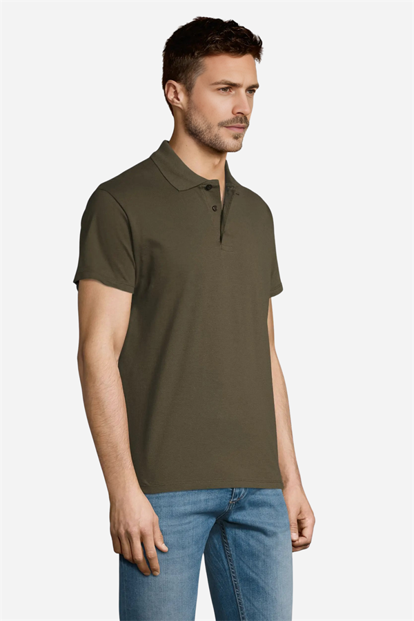 Haki Pamuklu Ve Kısa Kollu Kadın/Erkek Unisex Polo Yaka Tişört