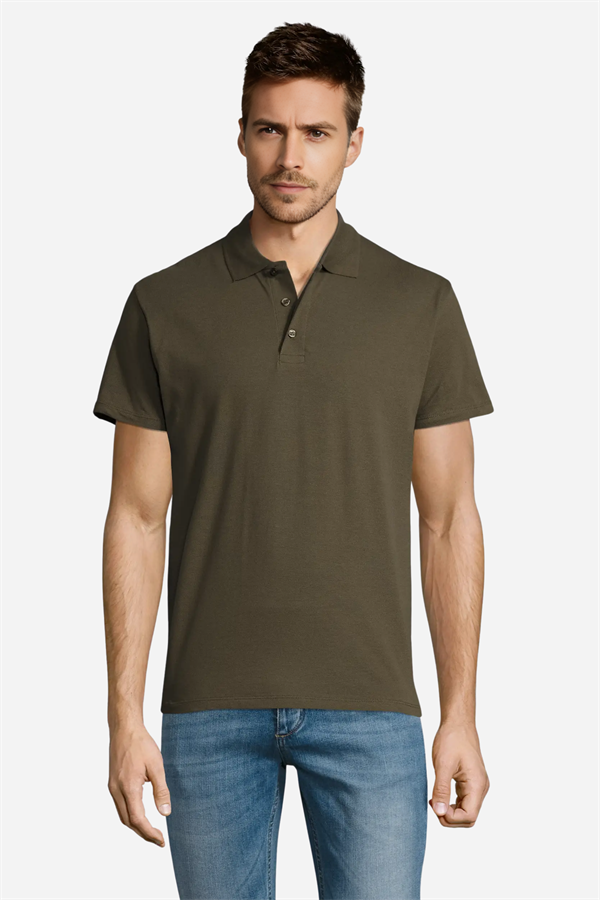 Haki Pamuklu Ve Kısa Kollu Kadın/Erkek Unisex Polo Yaka Tişört