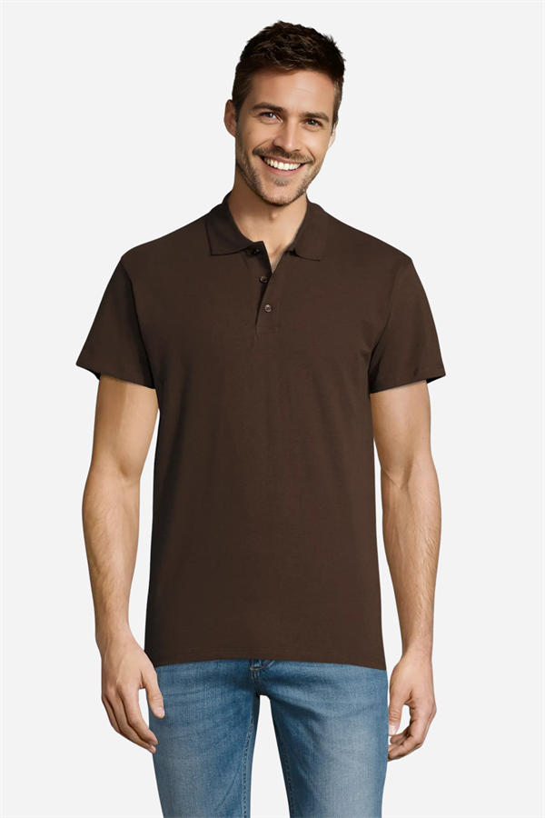 Kahverengi Pamuklu Ve Kısa Kollu Kadın/Erkek Unisex Polo Yaka Tişört