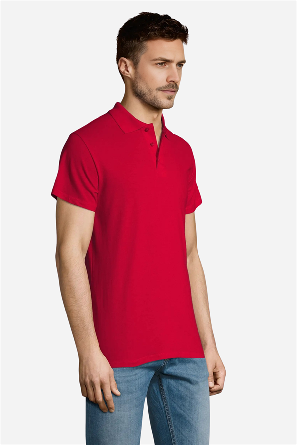 Kırmızı Pamuklu Ve Kısa Kollu Kadın/Erkek Unisex Polo Yaka Tişört