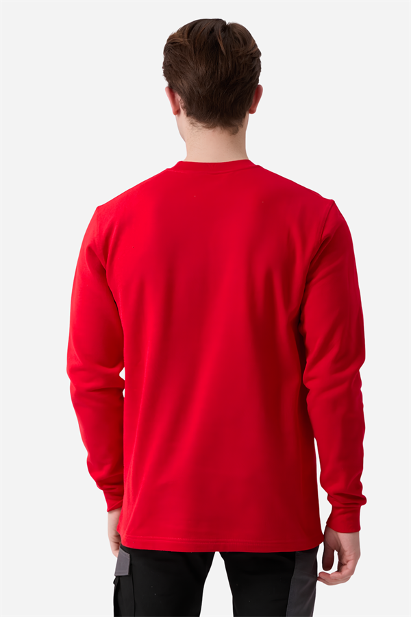 Kırmızı Pamuklu Ve Uzun Kollu Kışlık Kadın/Erkek Unisex O/Bisiklet Yaka Sweatshirt