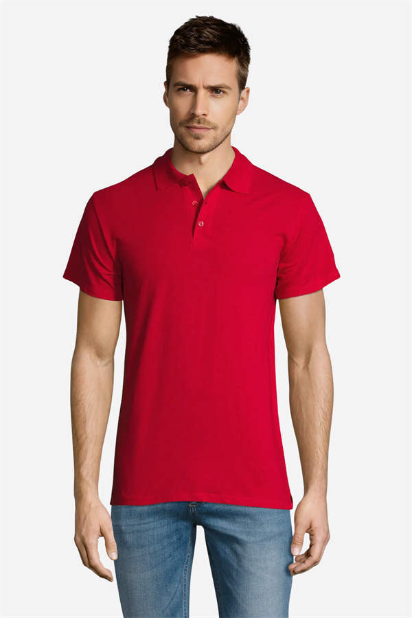Kırmızı Pamuklu Ve Kısa Kollu Kadın/Erkek Unisex Polo Yaka Tişört