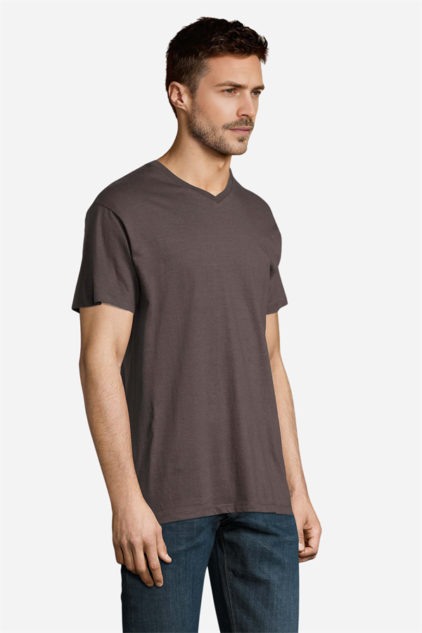 Koyu Kahve Pamuklu Ve Kısa Kollu Kadın/Erkek Unisex V Yaka Tişört