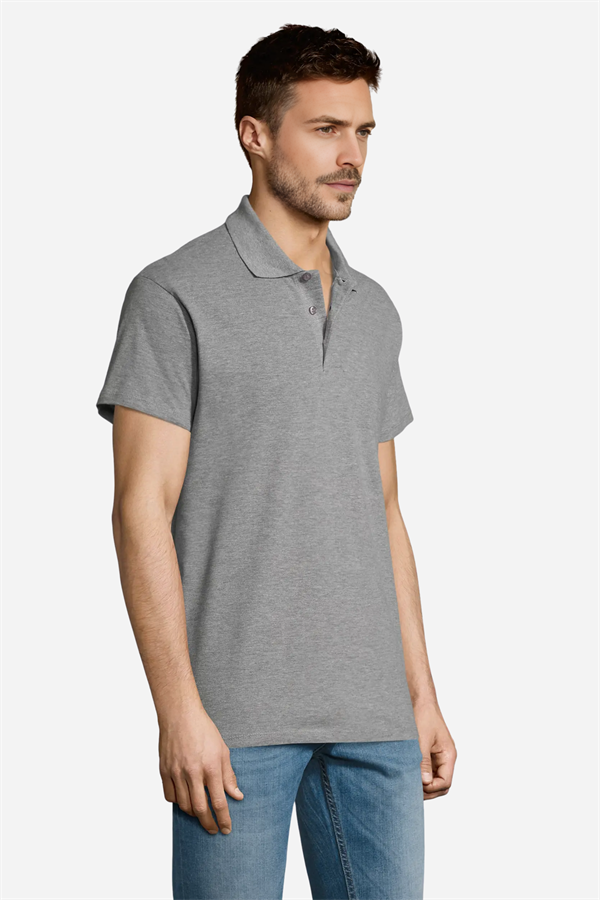 Koyu Kırçıllı Gri Pamuklu Ve Kısa Kollu Kadın/Erkek Unisex Polo Yaka Tişört