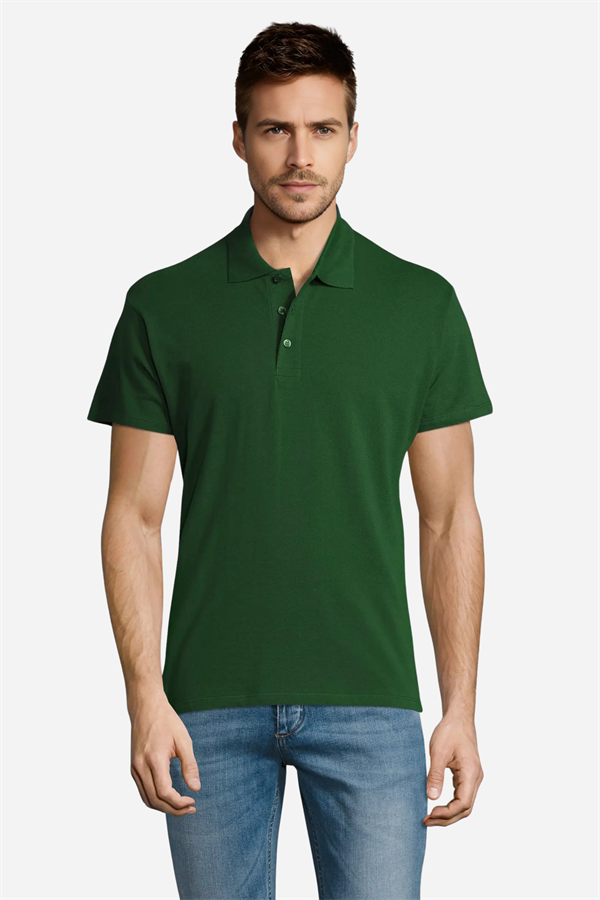 Koyu Yeşil Pamuklu Ve Kısa Kollu Kadın/Erkek Unisex Polo Yaka Tişört