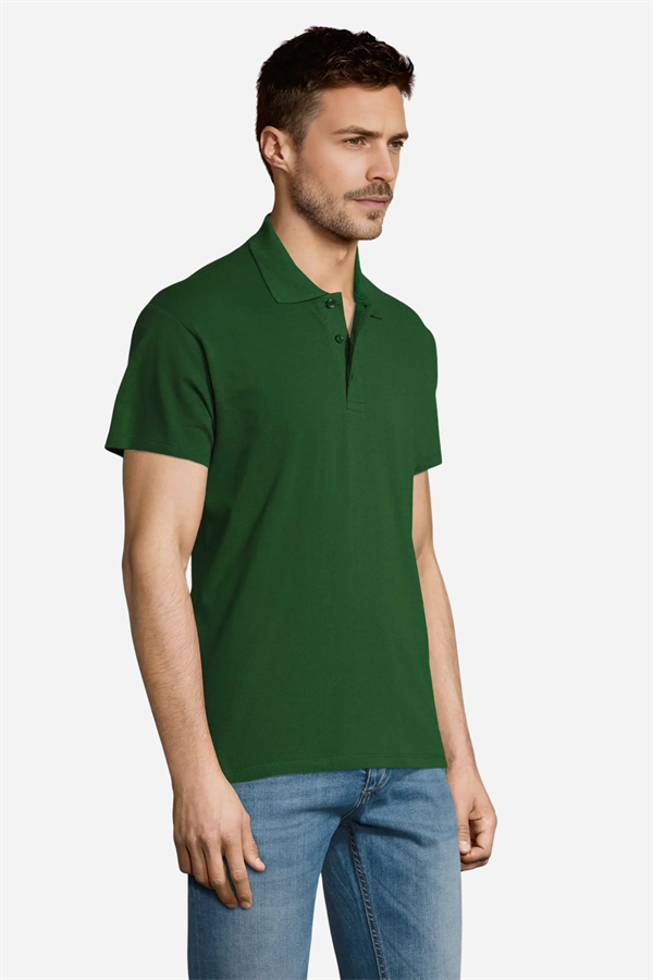 Koyu Yeşil Pamuklu Ve Kısa Kollu Kadın/Erkek Unisex Polo Yaka Tişört