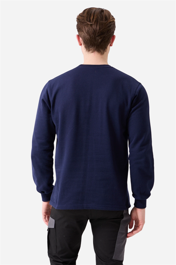 Lacivert Pamuklu Ve Uzun Kollu Kışlık Kadın/Erkek Unisex O/Bisiklet Yaka Sweatshirt