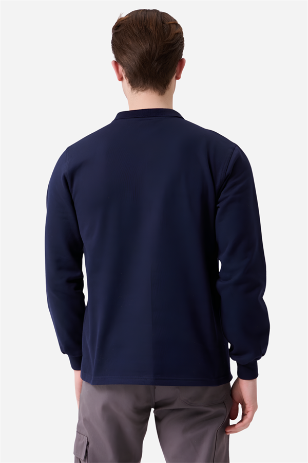 Lacivert Pamuklu Ve Uzun Kollu Kışlık Kadın/Erkek Unisex Polo Yaka Sweatshirt