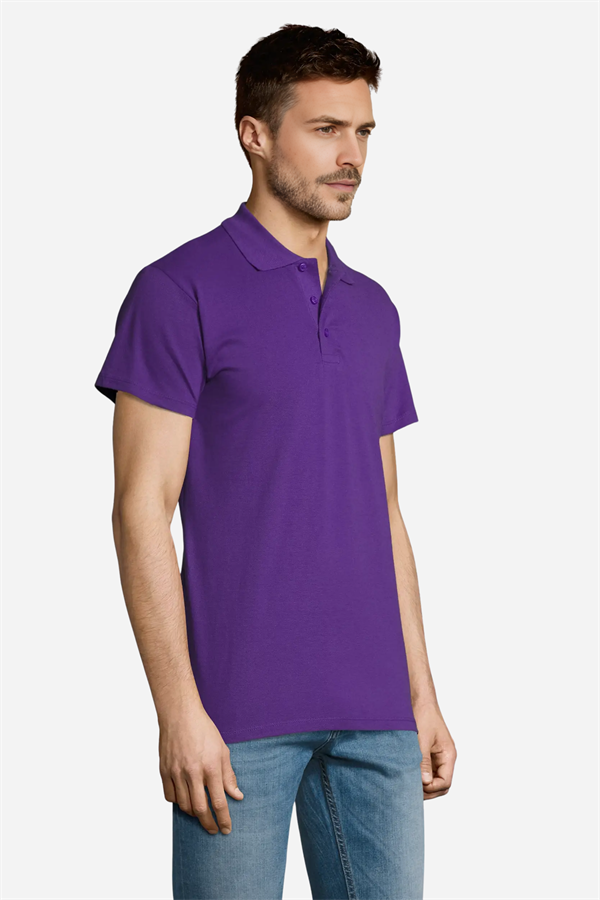 Mor Pamuklu Ve Kısa Kollu Kadın/Erkek Unisex Polo Yaka Tişört