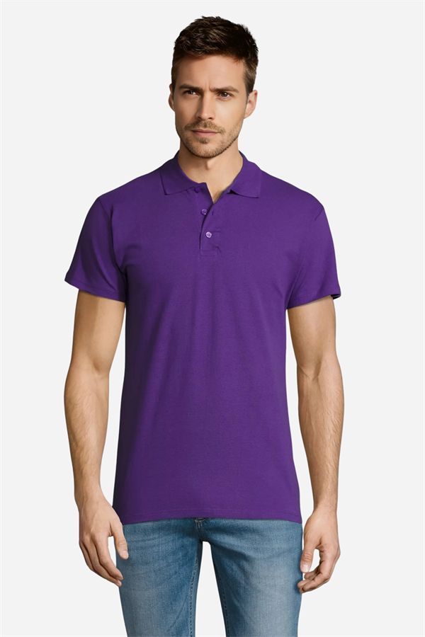 Mor Pamuklu Ve Kısa Kollu Kadın/Erkek Unisex Polo Yaka Tişört