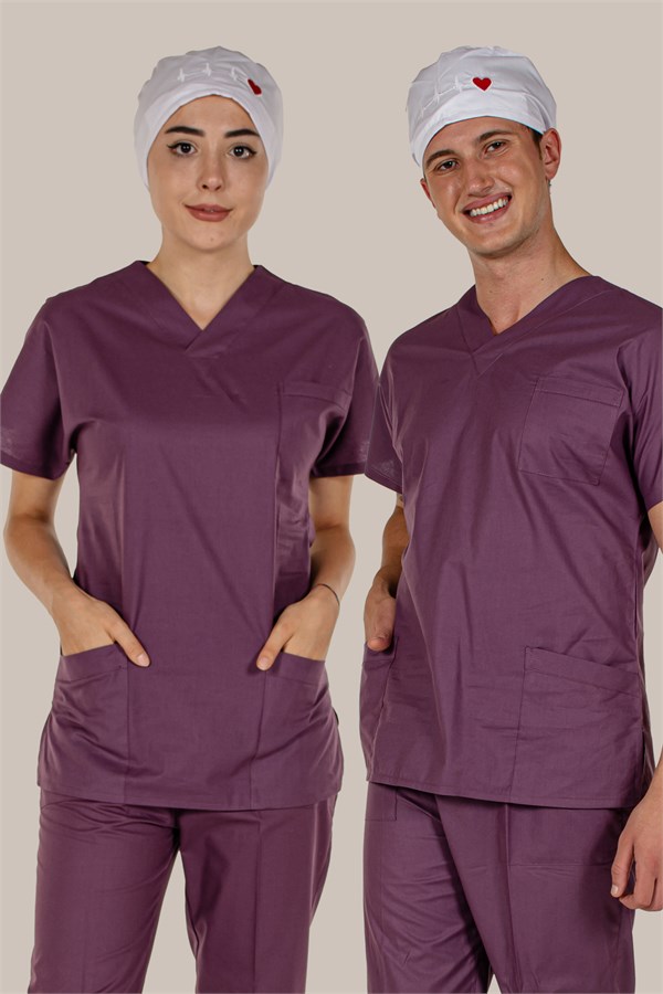 Mürdüm Doktor Hemşire Tek Üst Unsiex Scrubs Forma