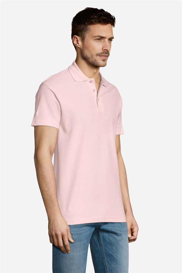 Pembe Pamuklu Ve Kısa Kollu Kadın/Erkek Unisex Polo Yaka Tişört