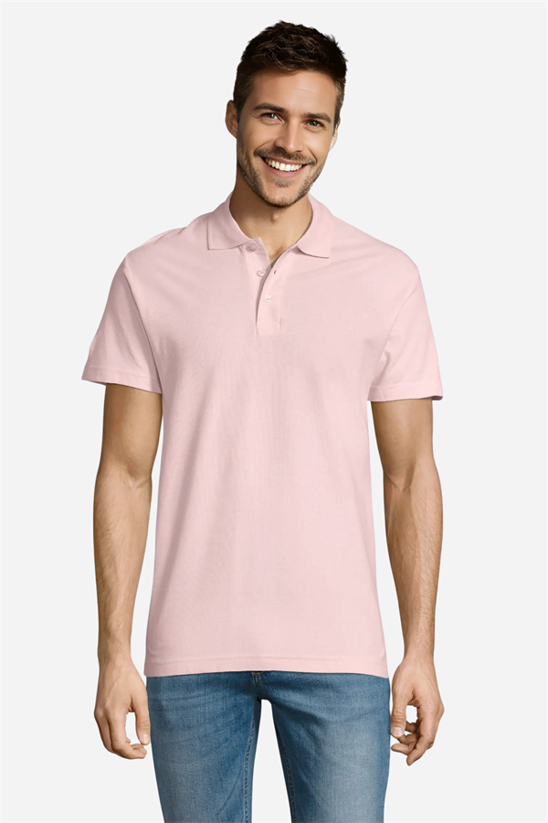 Pembe Pamuklu Ve Kısa Kollu Kadın/Erkek Unisex Polo Yaka Tişört
